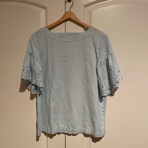 LOFT Light Blue Eyelet Sleeve Blouse